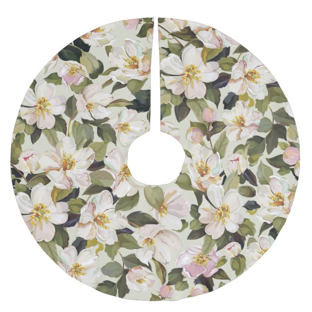 Frühjahrsblossom Baumzweige Muster Polyester Weihnachtsbaumdecke (Vorderseite)
