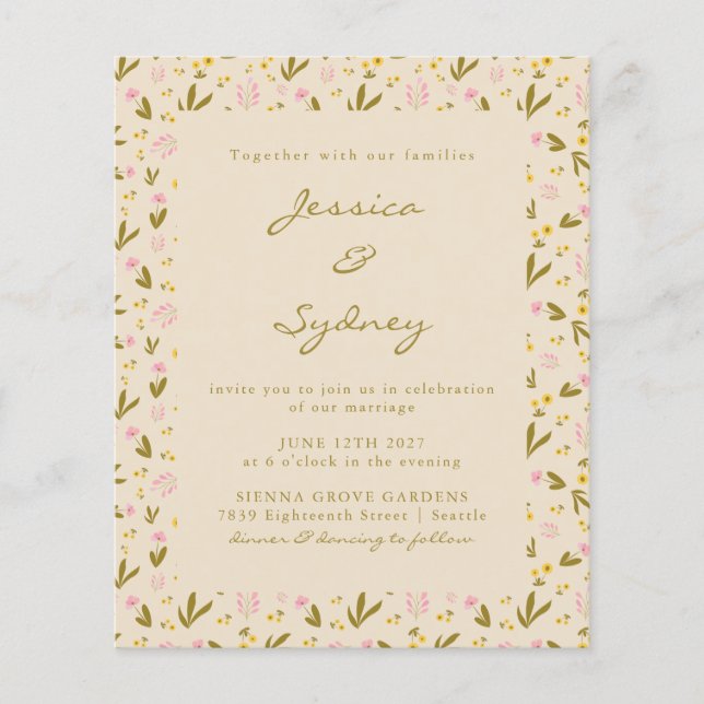 Frühjahrsblumen Botanische Hochzeitseinladung (Vorderseite)