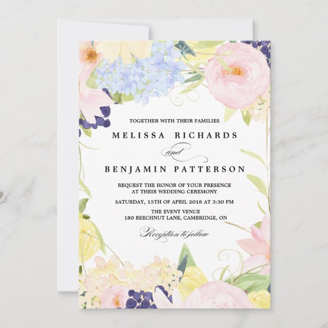 Frühjahrsblumen zum Hochzeitsempfang Einladung (Vorderseite)