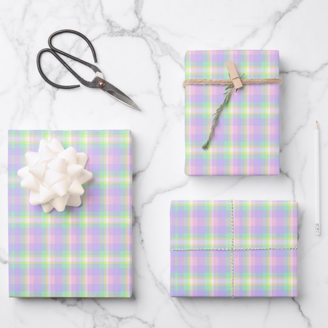 Frühjahrsblüte Kariert Geschenkpapier Set (Vorderseite)