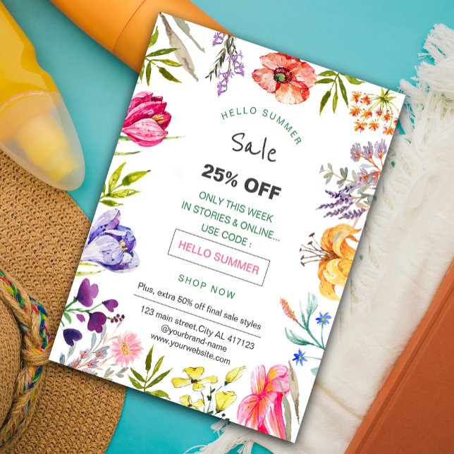 Frühjahrsblüte Sommerverkauf Werbeaktion Flyer ( spring and summer sale promotion marketing flyer. #springflyer #brightcolor #springbloom #summer )
