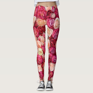 Frühjahrsblüte voller weißer und rosa Pfingstrosen Leggings