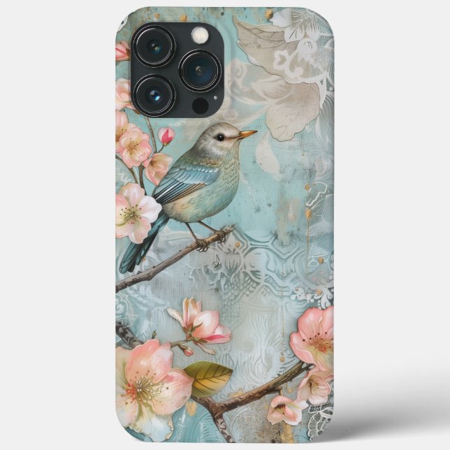Frühjahrsblüten Dekoupage Shabby Chic Blauer Vogel Case-Mate iPhone Hülle (Rückseite)