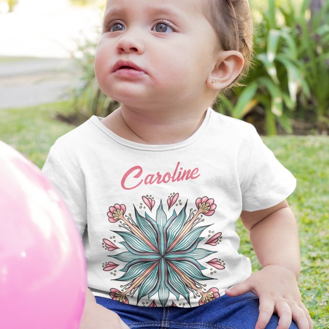 Frühjahrsblüten: Geometrischer Blütenname Baby T-shirt (Von Creator hochgeladen)