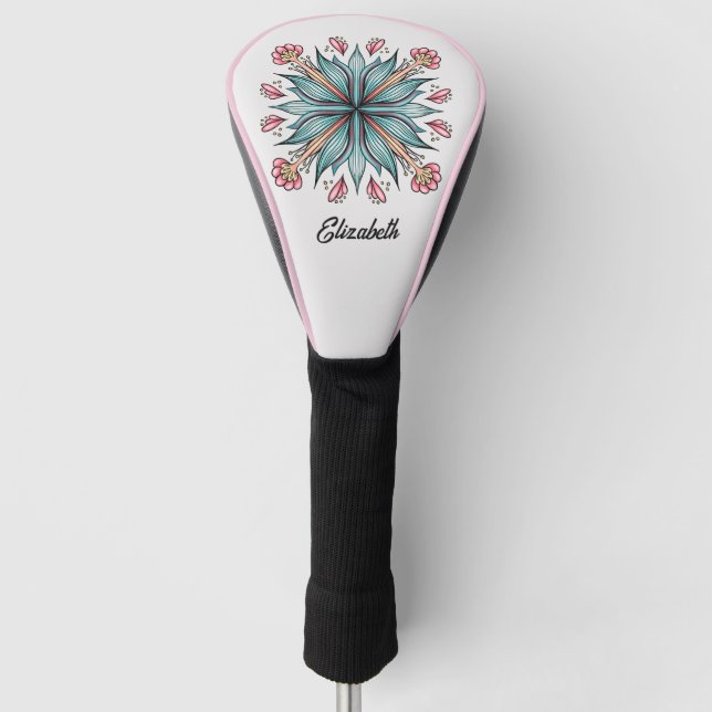 Frühjahrsblüten: Geometrischer Blütenname Golf Headcover (Vorderseite)