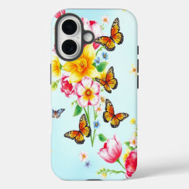 Frühjahrsblüten und Schmetterlinge iPhone 16 Hülle