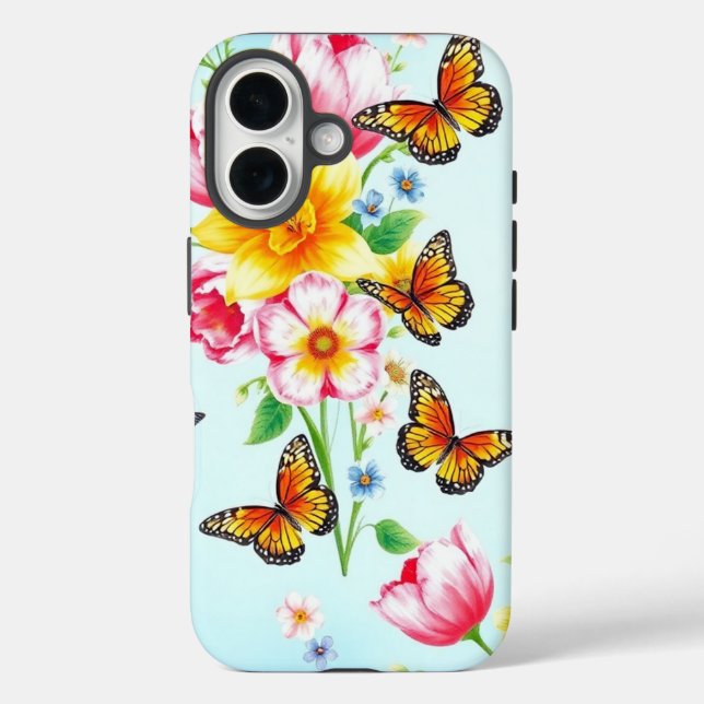 Frühjahrsblüten und Schmetterlinge iPhone 16 Hülle (Rückseite)