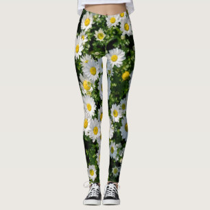 Frühjahrsdaisy Field: Serene Hintergrund Leggings