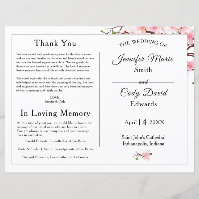 Frühjahrsfeier Cherry Blossom Hochzeitsprogramm (Vorderseite)