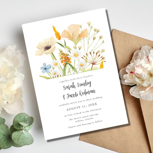 Frühjahrsfeier Wildblumen Botanische Hochzeit im F Einladung (Spring Wildflowers Botanical Outdoor Wedding Invitation)