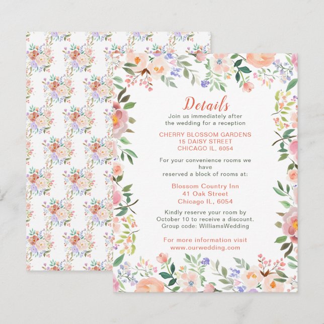 Frühjahrsflorale Blume Hochzeitskarte Begleitkarte (Vorne/Hinten)