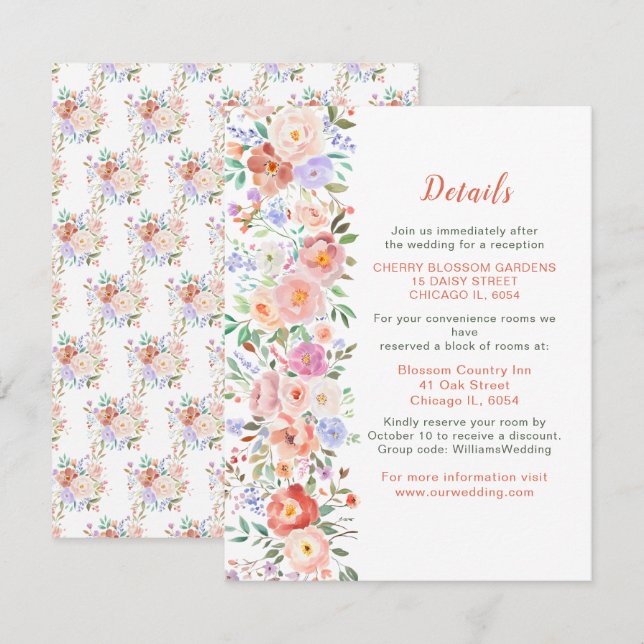 Frühjahrsflorale Blume Hochzeitskarte Begleitkarte (Vorne/Hinten)