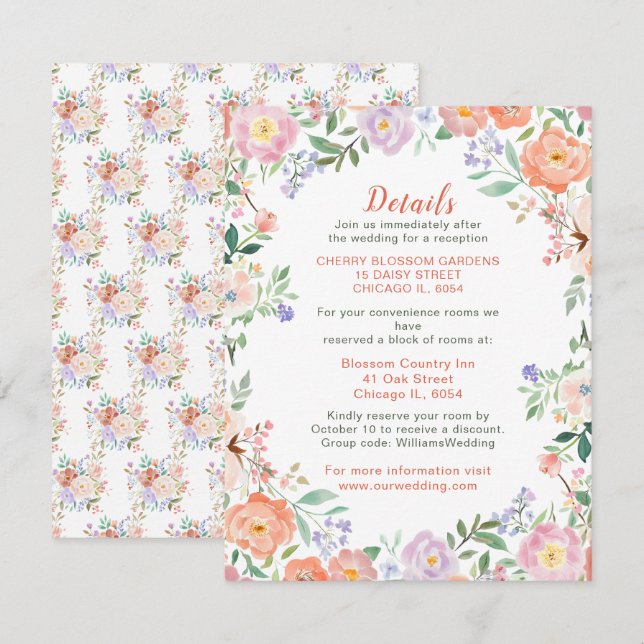 Frühjahrsflorale Blume Hochzeitskarte Begleitkarte (Vorne/Hinten)