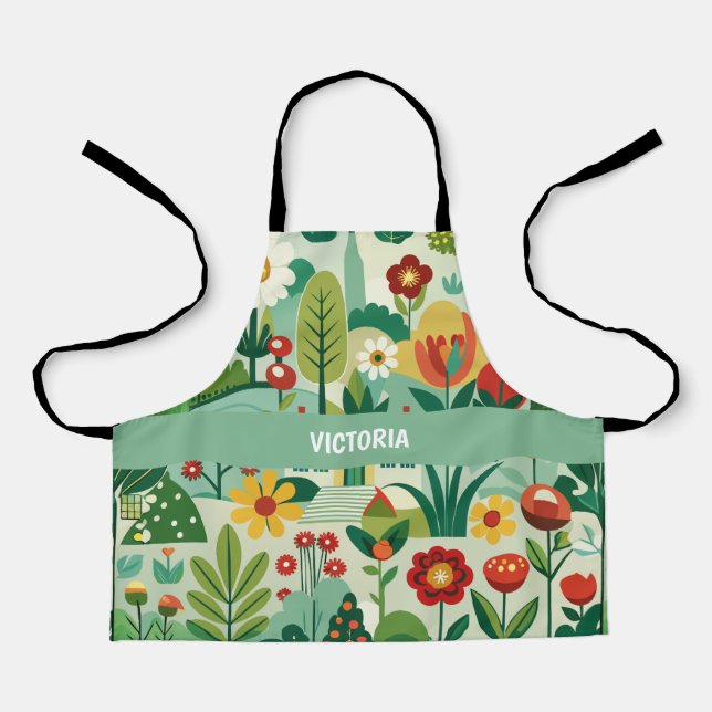 Frühjahrsgarten Retro Custom Muster Schürze (Vorderseite)