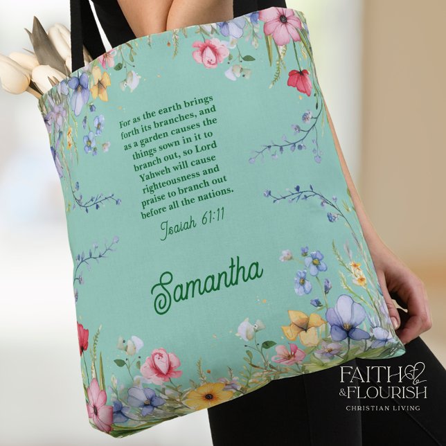 Frühjahrsgarten Wildblume Bibel Verse Personalisie Tasche (Von Creator hochgeladen)