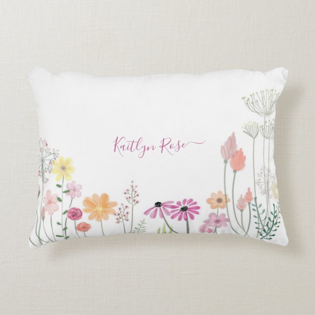 Frühjahrsgarten Wildblume | PERSONALISIERT Dekokissen (Vorderseite)