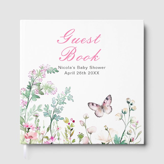 Frühjahrsgrüne Schmetterlings-Blumenhochzeit Gästebuch (Vorderseite)