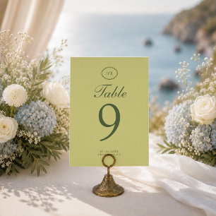 Frühjahrsgrünes Monogramm-Hochzeitstisch-Nummer Einladung