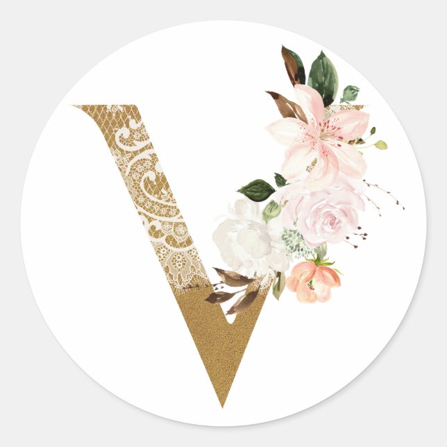 Frühjahrshochzeit MONOGRAM V Runder Aufkleber (Vorderseite)