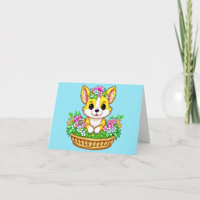 Frühjahrshund Niedlicher Hund in Blume Karte (Vorderseite)