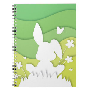 Frühjahrslandschaft, Osterhase auf Gras Notizblock