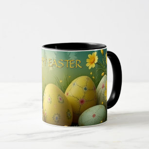 Frühjahrsmagie mit Ostereiern in einem Meer von Bl Tasse