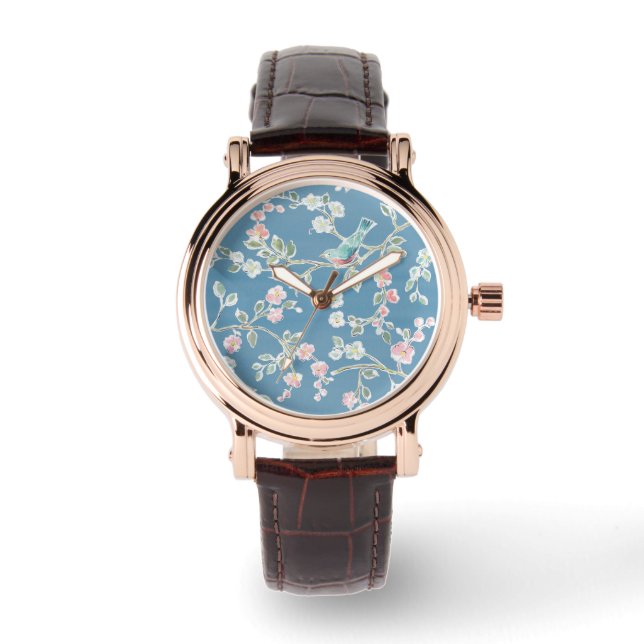 Frühjahrsmuster - Vögel und Blume Armbanduhr (Vorderseite)