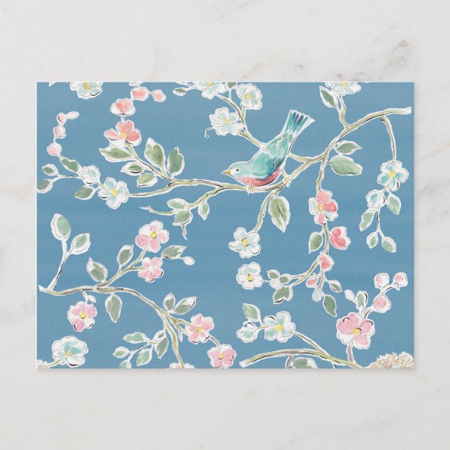 Frühjahrsmuster - Vögel und Blume Postkarte (Vorderseite)