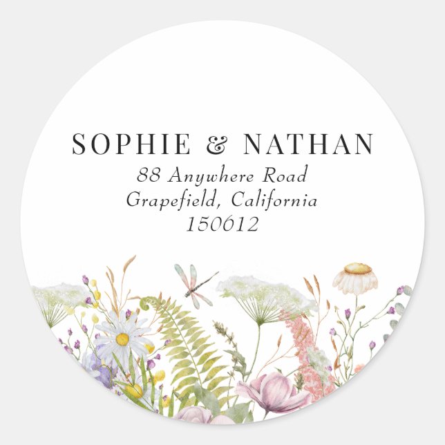 Frühjahrsommer Wildblume Hochzeitsticker Runder Aufkleber (Vorderseite)