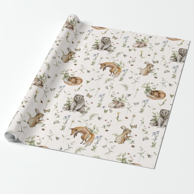 Frühjahrsommer Woodland Animal Baby Kinderzimmer G Geschenkpapier (Ungerollt)