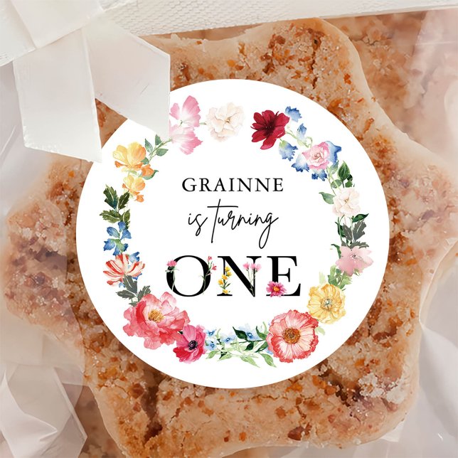 Frühjahrsparty Wildblume Erster Geburtstag Runder Aufkleber (Von Creator hochgeladen)