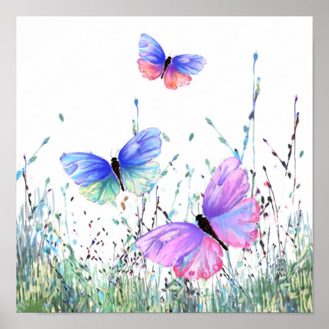 Frühjahrspopster farbenfrohe Schmetterlinge fliege Poster (Vorne)