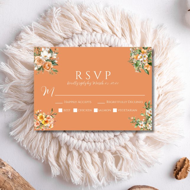 Frühjahrssaison Apricot Peach Floral RSVP Karte (Von Creator hochgeladen)