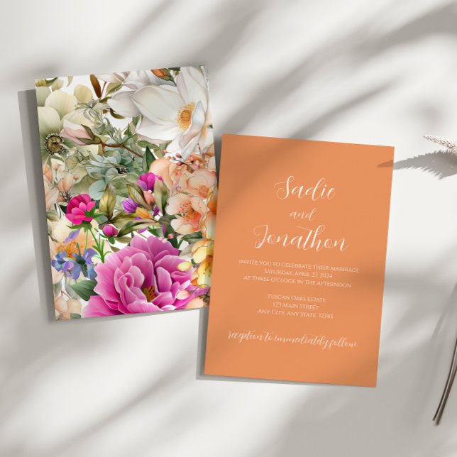 Frühjahrssaison Apricot Peach Floral Wedding Einladung (Von Creator hochgeladen)