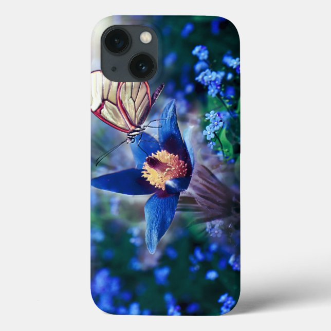 Frühjahrsschmetterling auf der blauen Blume Case-Mate iPhone Hülle (Rückseite)