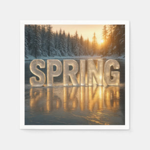 Frühjahrstext auf einem gefrorenen See Serviette