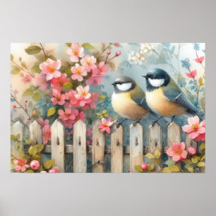 Frühjahrsvögel & Blüten Poster
