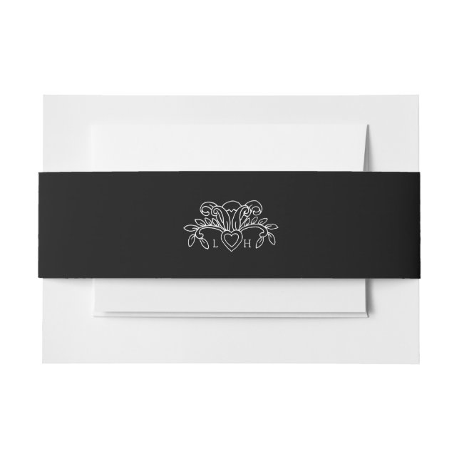 Frühjahrsweiße Lilie auf Schwarzer Hochzeit Einladungsbanderole (Vorderseite Beispiel)