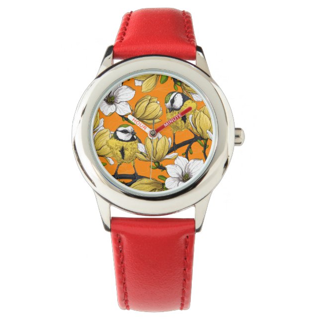 Frühjahrszeit in Gelb Armbanduhr (Vorderseite)