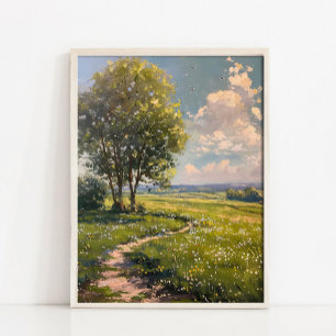 Frühlandschaft Ölmalerei, Vintage Sommer Land Poster