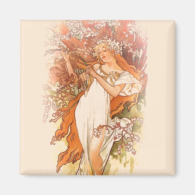 Frühling - Alphonse Mucha Art Nouveau Magnet (Vorne)