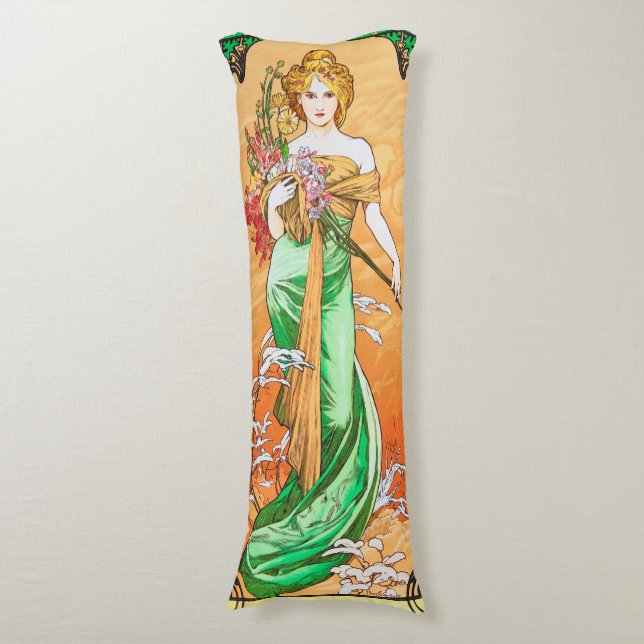 Frühling, Alphonse Mucha Seitenschläferkissen (Vorderseite Vertikal)