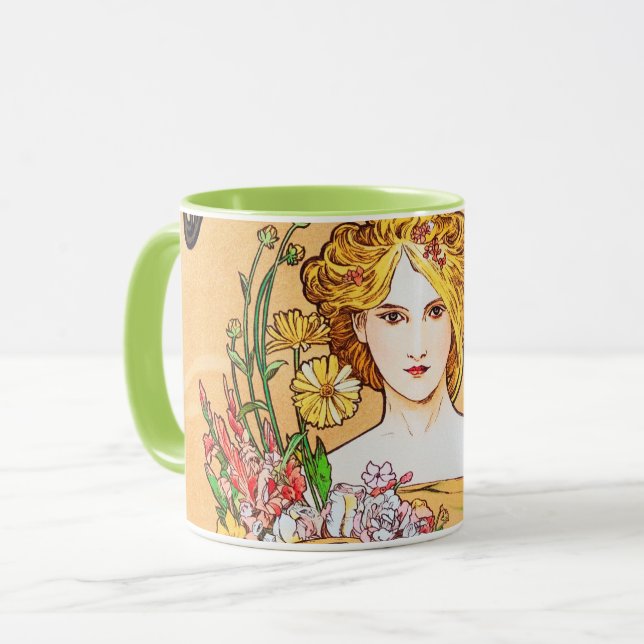 Frühling, Alphonse Mucha Tasse (Vorderseite Links)