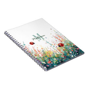 Frühling Aquarell Marienkäfer Florales Monogramm W Notizblock