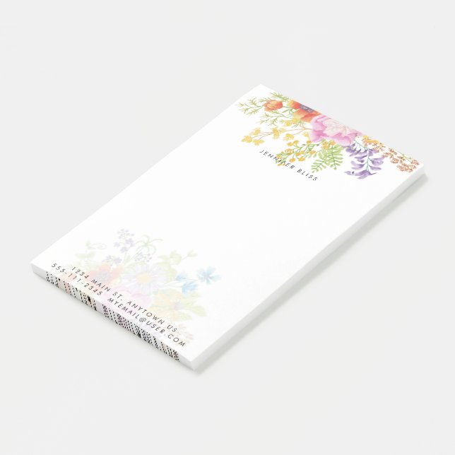 Frühling-Array-Wasserfarbe-Blumen personalisiert Post-it Klebezettel (angewinkelt)