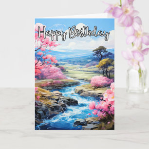 Frühling auf einem schönen Bach   Happy Birthday Karte