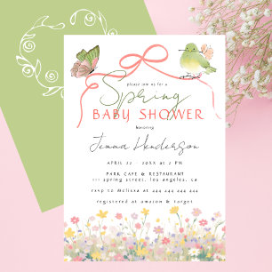 Frühling Baby Shower Grün Rosa Blumiges Mädchen Sh Einladung