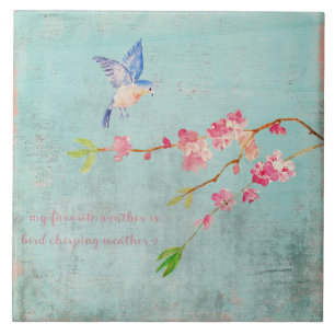 Frühling Bird Floral Cherryblossom Wetterblau Fliese