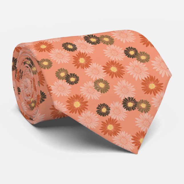 Frühling blüht Daisy Floral Orange zweiseitig Krawatte (Gerollt)