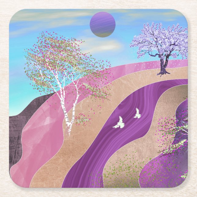 Frühling blüht Landschaft Rechteckiger Pappuntersetzer (Vorderseite)